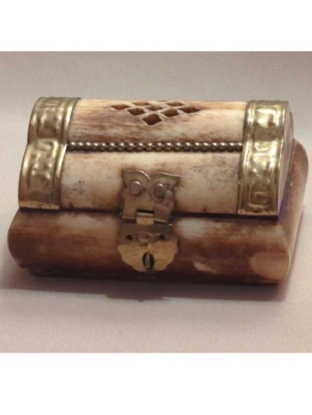 Share Vintage Camel Bone and Brass Trinket Box